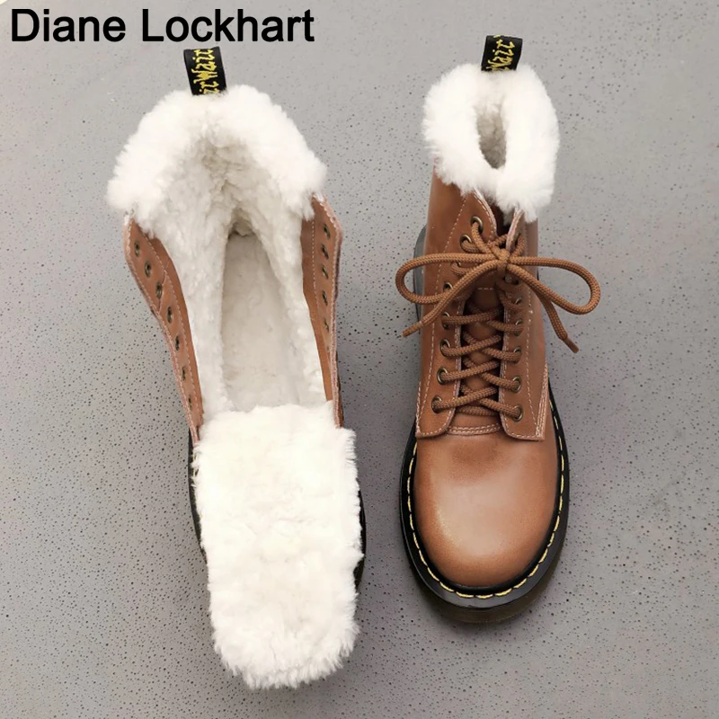 Beste Echt Leer Martin Laarzen Vrouwen Winter Warm Bont Platform Dr Motorfiets Schoenen Vrouwen Pluche Enkellaarsjes Vrouwelijke Punk Bootts