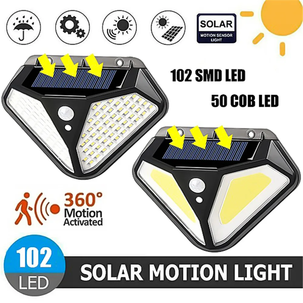

Solar Lights Outdoor 102 LED Solar Motion Sensor Security Lights 270 Wide Angle Solar Garden Wall Lights Wireless Waterproof