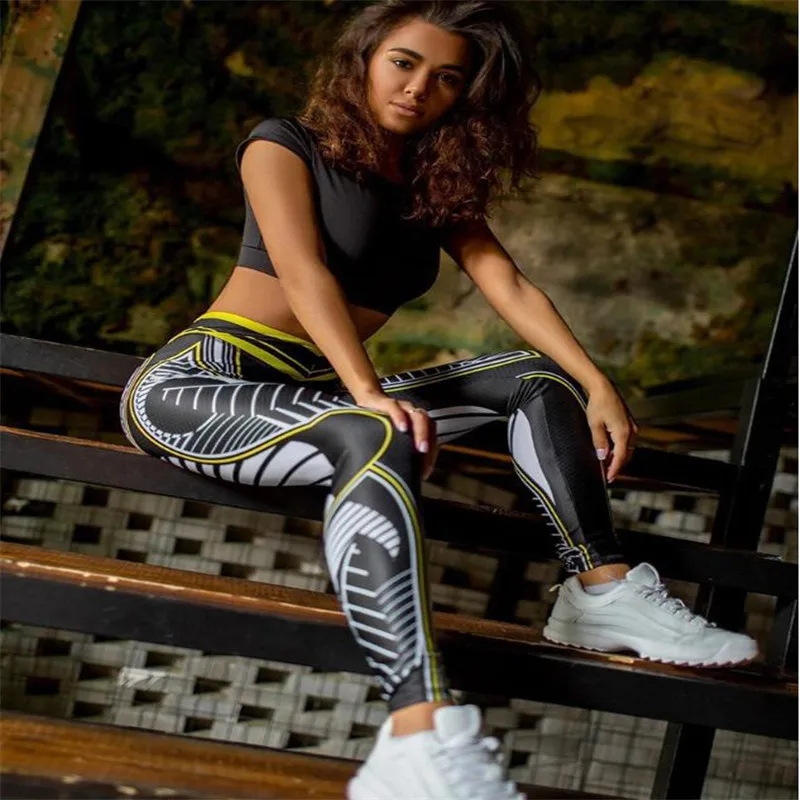 New Women Leggings Leaf Printing Pattern Fitness Leggins Fashion Slim High Waist Polyester Fiber Sexy Woman Pants