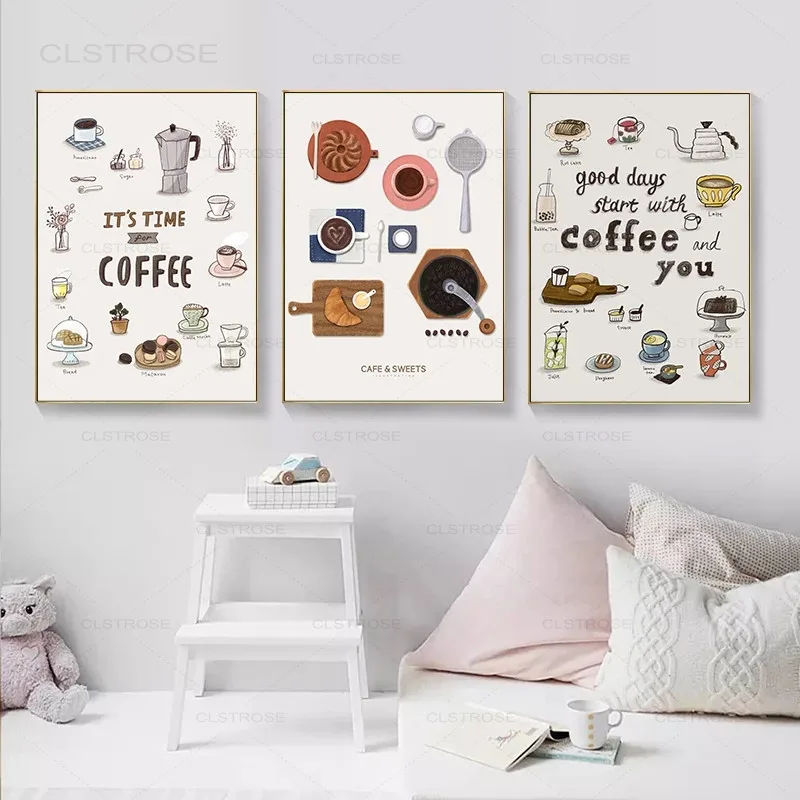 

Nordic Posters and Prints Lovely Macaron Cake Coffee Canvas Painting Wall Art Pictures for Bakery Kitchen Home Decor Unframed