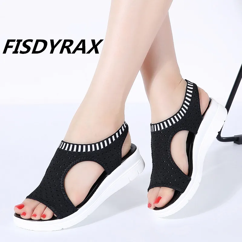 

FISDYRAX Women Sandals 2020 New Female Shoes Women Summer Wedge Comfort Sandals Ladies Flat Slingback Sandals Women Sandalias