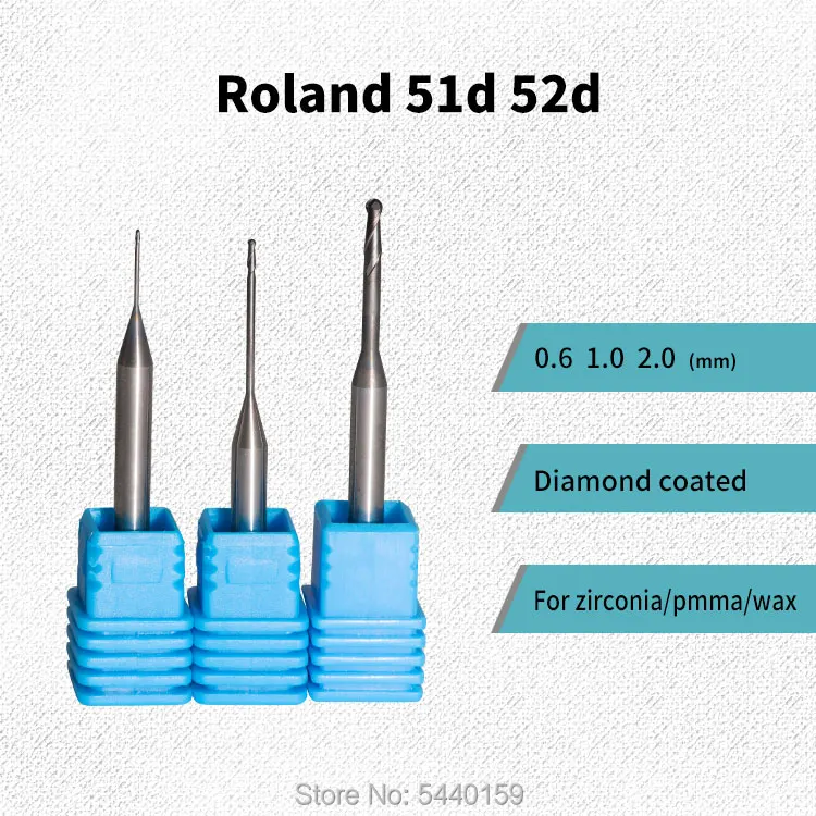 

3 pieces Roland dwx 50/51/52 Uncoated/diamond coated milling burs dental cad cam milling burs 0.6mm/1.0mm/2.0mm