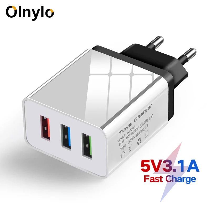 

Olnylo USB Charger 3 Port Travel Wall Power Adapter EU Charger Charging For Huawei Mate 30 Pro Samsung 5V3A Phone USB Chargers