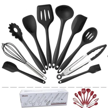 

10Pcs Silicone Kitchenware Non-stick Pan Spatula Turner, Slotted spoon, Ladle, Spoon, Spoon Spatula, Spatula, Basting brush