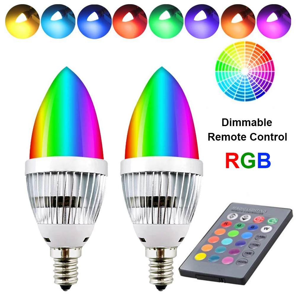 Luxvista 3W E14 LED RGB Light Bulb 16 Colors Changing SES Candle Bulbs Dimmable Mood Lighting with Remote Controller for Bar Party Home Decoration 2-Pack