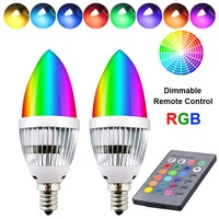 E12 E14 الشمعدانات LED لمبة RGB 3 واط 16 لون للتغيير LED مصباح شمعة ضوء التحكم عن بعد عكس الضوء مصباح ليد لمبات ديكور المنزل