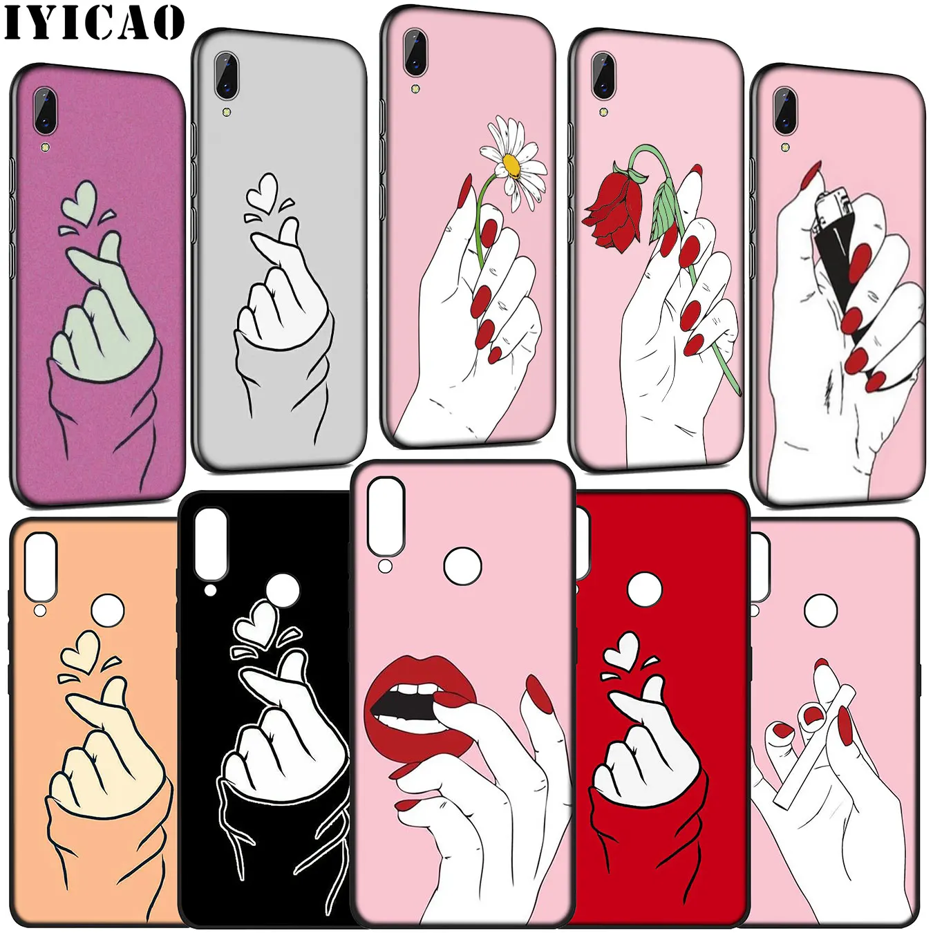 Мягкий чехол IYICAO Love on the finger kpop heart для Huawei Y9 Y7 Y6 Prime 2019 Honor 20 10 9 9X 8C 8X 8 Lite 7C 7X 7A Pro |