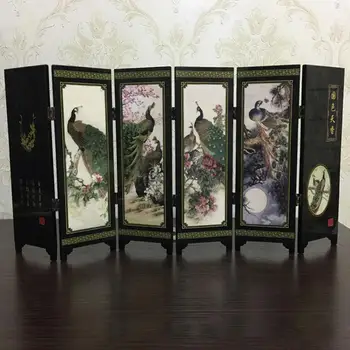 

Wooden 6-Panel Peacock Screen Room Divider Folding Partition Gift Desktop Decor