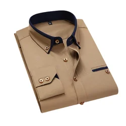Camisetas masculinas camisas masculinas de manga longa fino ajuste não ferro camisas 2021 primavera e outono negócios social formal wear casual bu