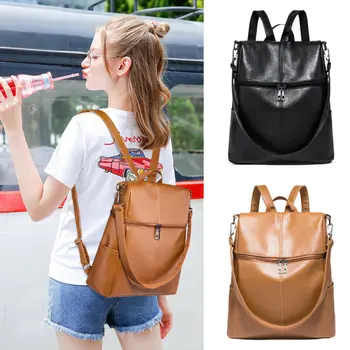 

2019 Newest Hot Ladies Solid PU Leather Backpack Rucksack Anti-theft Shoulder Bag Women Backpack Handbag School Collage Bag