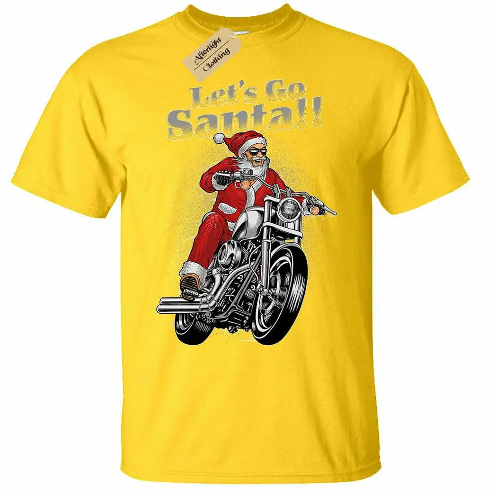 Lets Go Santa/Рождественская Байкерская Рождественская футболка унисекс мужская новая короткая Модная хлопковая футболка с круглым вырезом - Цвет: Цвет: желтый