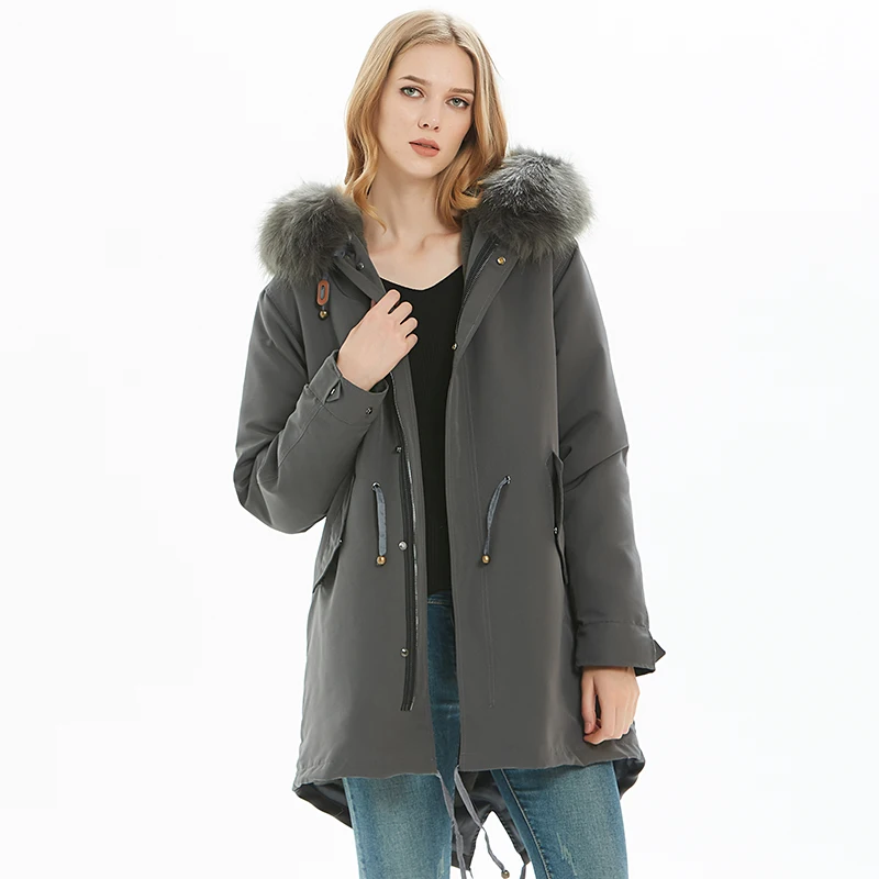 

ZADORIN 2019 Europe Fashion Parka Women Furry Hooded Faux Fur Lined Coat Solid Long Sleeve Plus Size Warm Winter Jacket Women