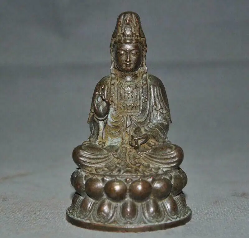 

Old Chinese Buddhism bronze Kwan-Yin Guanyin Bodhisattva goddess Buddha statue