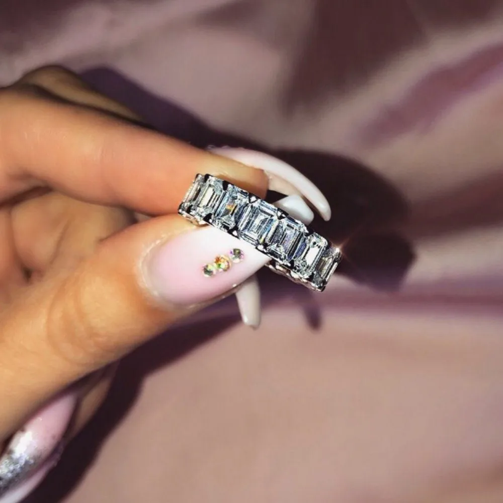 Najtaniej Choucong Eternal Eternity Band pierścień 925 srebro Emeald cut AAAAA cz obrączka obrączki dla kobiet mężcz...