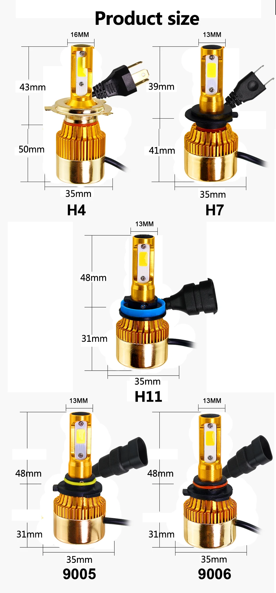 BAISHIDE H4 H7 светодиодный лампы для передних фар H11 светодиодный Автомобильные фары H1 H3 H11 HB3 9005 HB4 9006 H16 светодиодный 4500K 6000K 12V 8000LM авто фары
