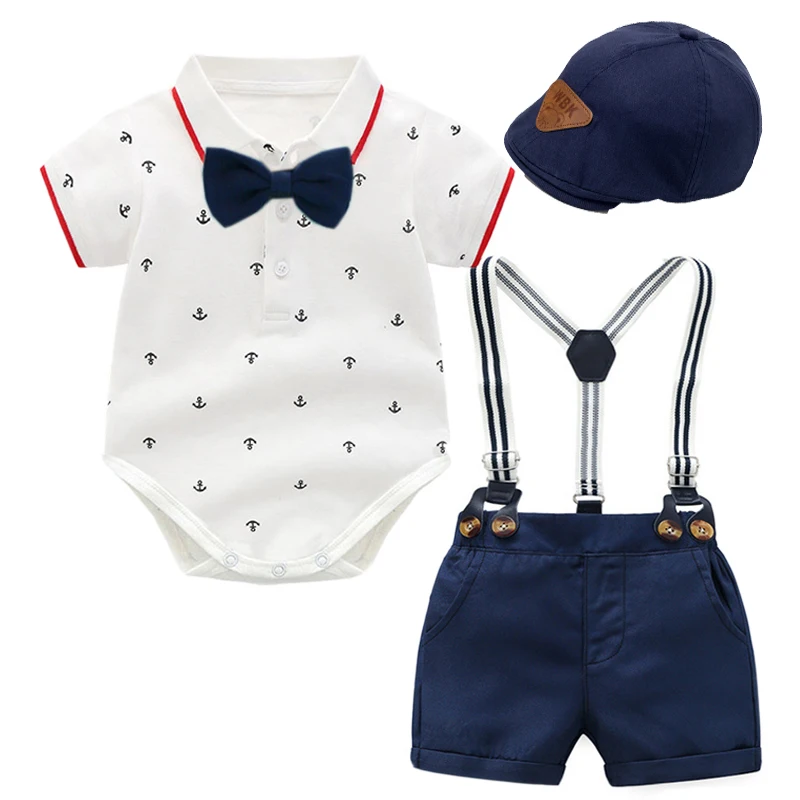 2023NewbornBabyBoyClothesSuitwithHatShortSleevesBoysRomper