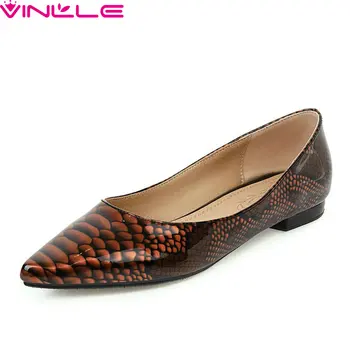 

VINLLE 2020 Snakeskin PU Leather Pointed Toe Fashion Women Pumps Square low Heel Shallow Slip On Ladies Single Shoes Size 34-43