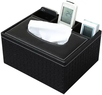

PU Leather Tissue Box Cover Holder TV Remote Control Phone Organizer Caddy,Living Room Home Office Desk Organiser