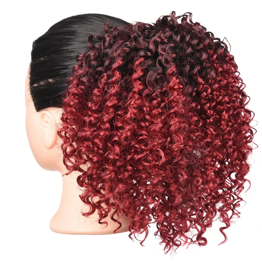 Rabo de Cavalo Clip em Extensão do Cabelo Cauda para Mulher Cordão Sintético Afro Kinky Curly Cabelo Bun Puff Chignon Hairpiece Pônei 18 High Quality Apliques e perucas