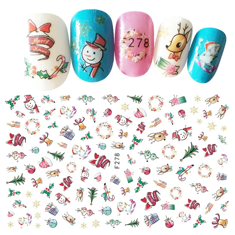 10Pcs/1Set 3D Nail Stickers Art Christmas Decals Snowman Nail Wraps Snowflakes Adhesive Slider Manicure Decoration Tip Tool