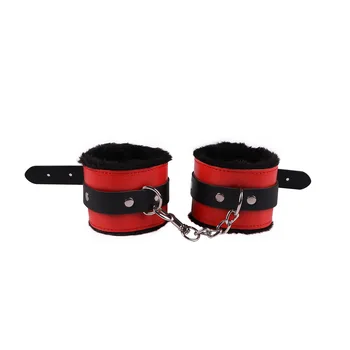 Fetish Bondage Kit of Plush Leather Handcuffs Ankle Cuffs Strap Rope with Cross Buckle Tied Belt for Men Women Bdsm Sex Toys 3