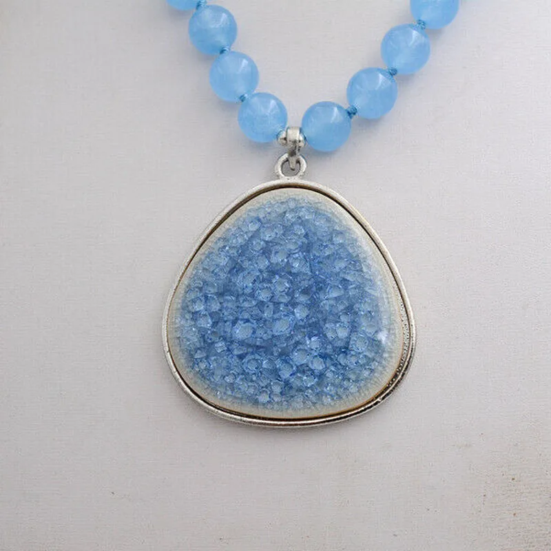 

Новая природа 8 мм Синий Аквамарин + подвесное ожерелье из бус из драгоценного камня 18 "AA +