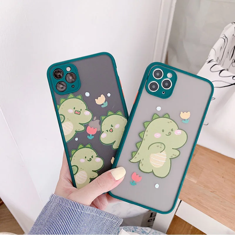 

Funny Cartoon Dinosaur Phone Case For iPhone 11 Pro Max 7 8 Plus X XR XS Max SE2020 Transparent Matte Cover Coque Gift
