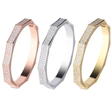 Iced многоугольные квадратные круглые браслеты-манжеты мужские и женские хип-хоп ювелирные изделия из кубического циркония медный материал скрытые безопасные браслеты с пряжкой