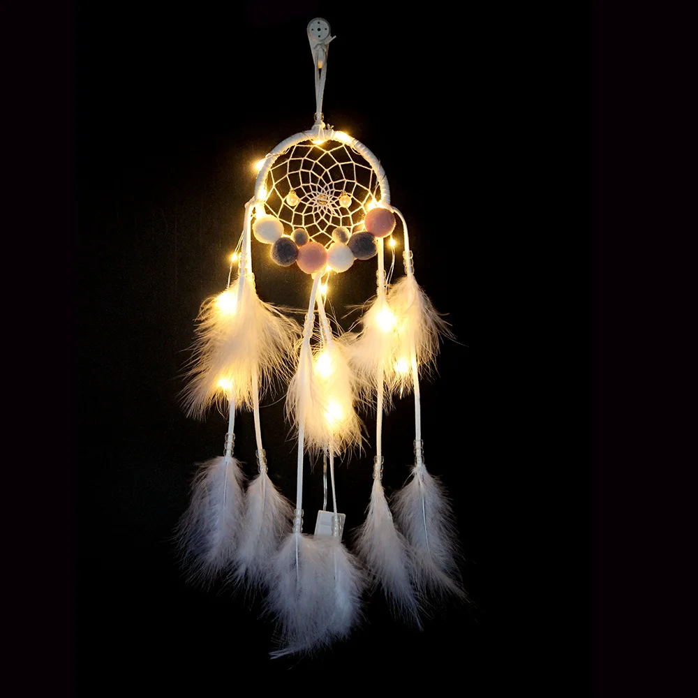 

White feather adornment lovely pink hair net catch dream net color lamp pendant lovely girl wind room adornment