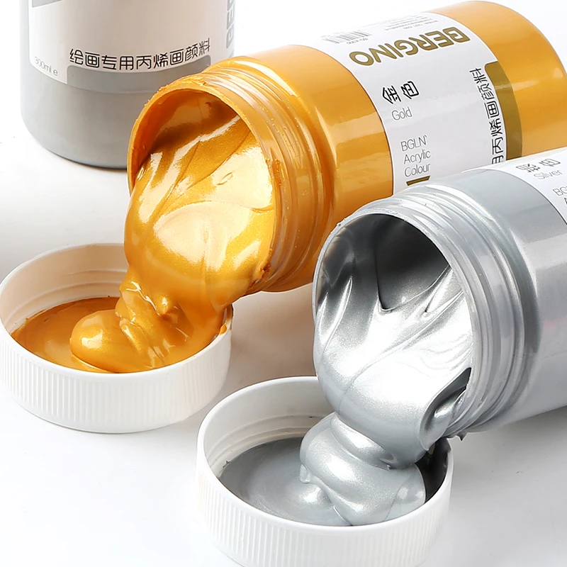 100/300ML Golden Paint Metallic Color Waterproof Acrylic Paint