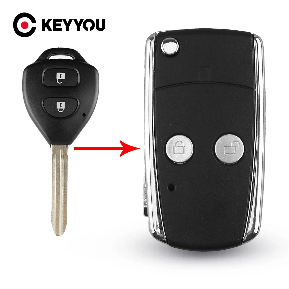 Раскладной чехол KEYYOU с 2 кнопками для Toyota Camry Corolla Yaris Hilux блестящий металлический