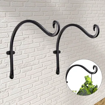

2pcs Garden Patio Plant Hanger Wrought Iron Fence Posts Wall Mounted Hanging Basket Bracket Anti Rust Decorative Hook Balcony