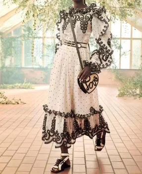 

High Quality Long Dress Elegant Long SLeeve White Black Fashion Vintage Dresses Sexy Celebrity Party Dress New XS-XL