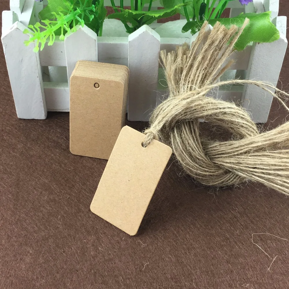

400pcs/lot+400pcs string Blank Kraft Paper Hang Tags Wedding Party Favor Label Price Gift 5x3cm