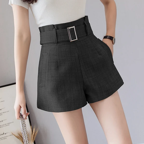 Pantalones cortos elegantes de cintura alta para mujer, pantalón corto pierna traje de corte a coreano, para oficina, AQ402, 2020|Pantalones cortos| - AliExpress
