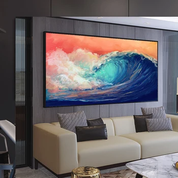 

DDHH Large Size Colorful Tumbling Ocean Waves Art Poster Modern Landscape Picture Art Wall for Living Room Wall Canvas Painting