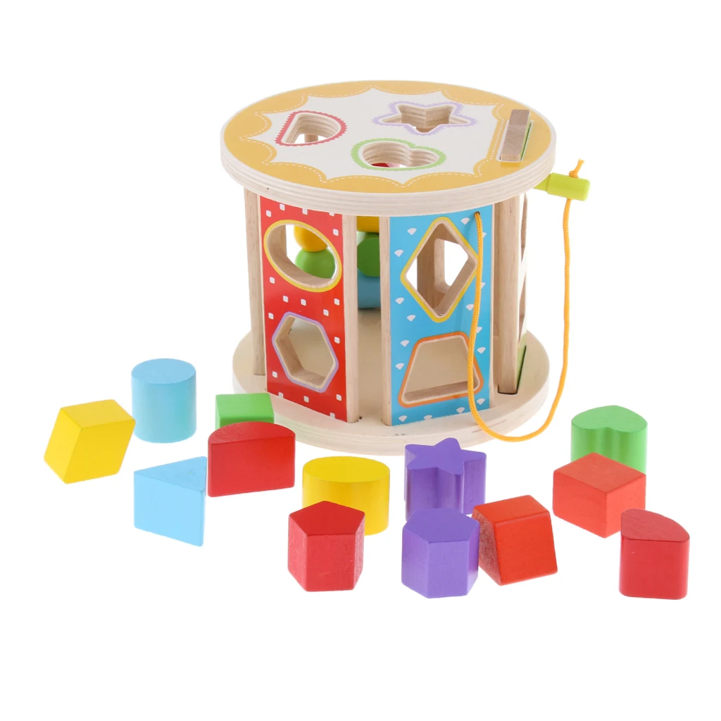 13 SHAPE SORTER 6 Colors Rolling Wooden Toy / Gift Blocks Baby Toddle