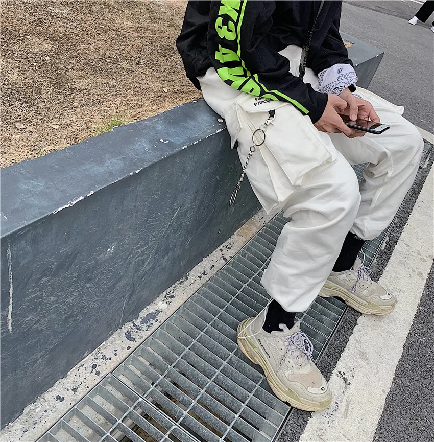 Уличные Прямые спортивные брюки с широкими штанинами и кулиской джоггеры