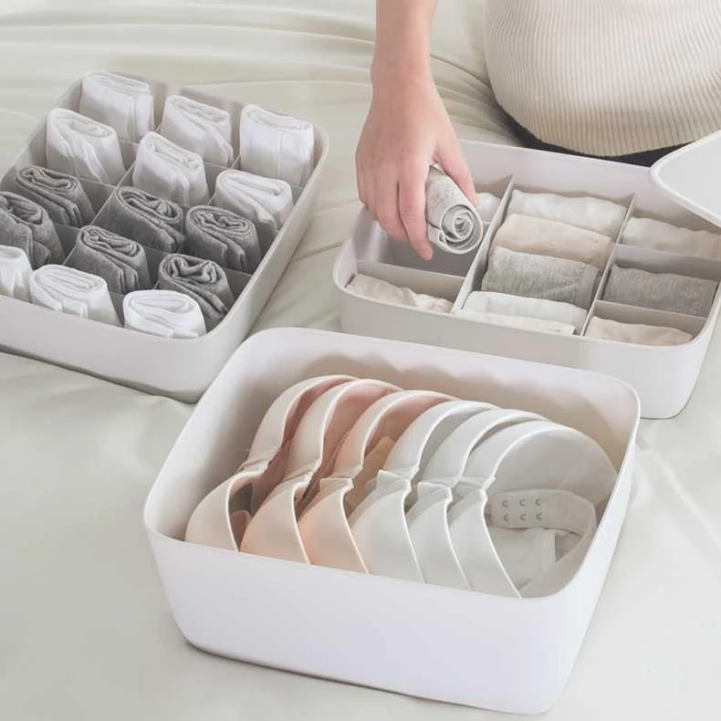 

PP Underwear Storage Box Socks Organizer Bra Bag with Mark DIY 10/15 Grid Household Wardrobe Drawer Foldable Closet Organizer