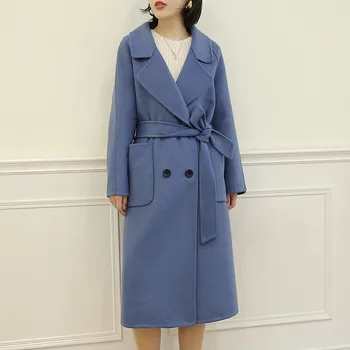 

Fashion Long Wool Coat Women Autumn Winter Korean Double breasted Adjustable Waist Woolen Coat Elegant Loose Women Overcoat