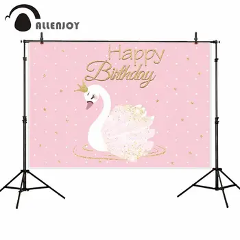 

Allenjoy swan decoration party 1st customized birthday backdrop pink Custom girl photocall photography background props