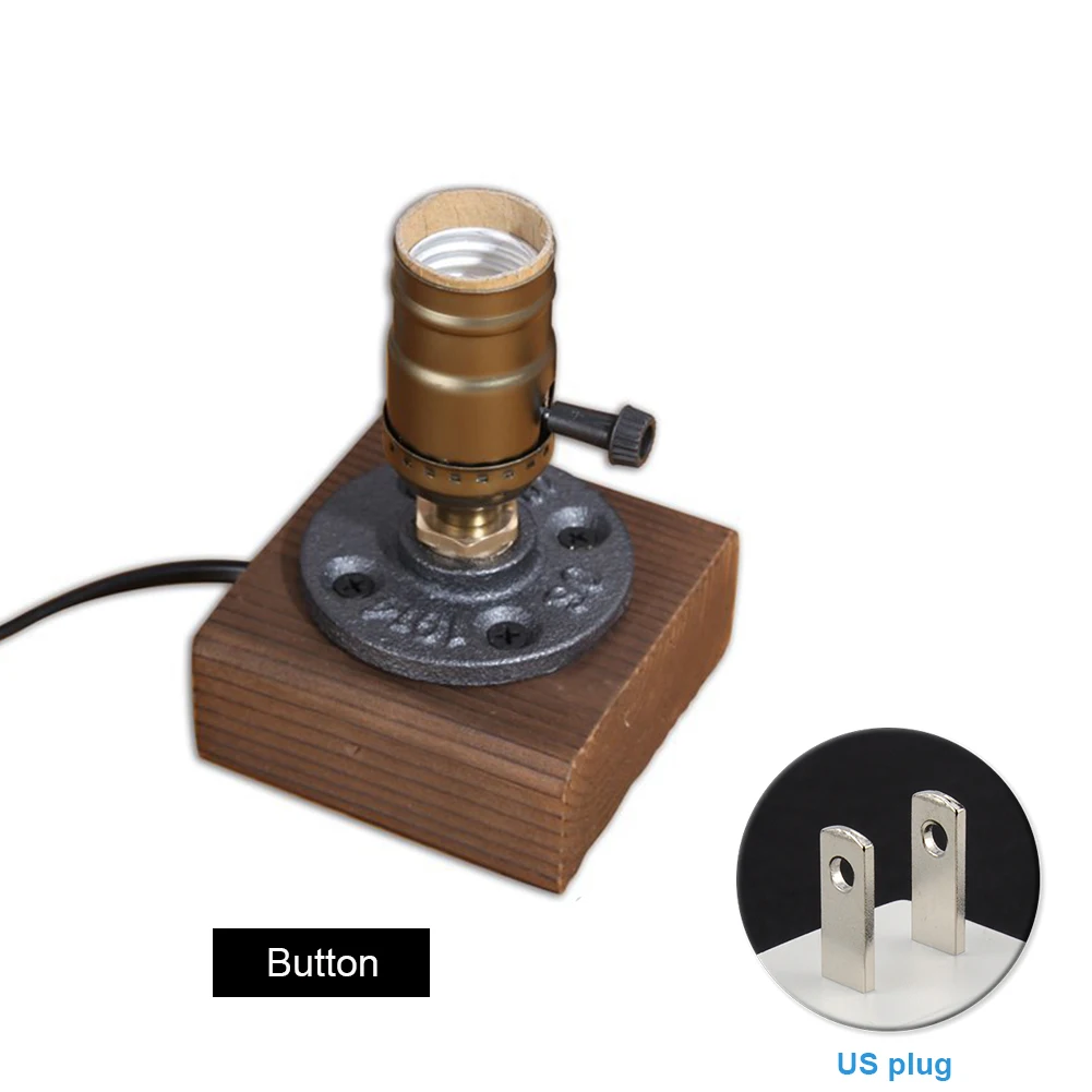 E27 Decoration Night Light Desk Retro Art Display Bedroom Industrial Wooden No Bulb Table Lamp Home