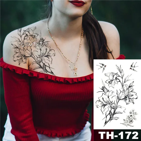 Waterproof Temporary Tattoo Sticker Passionate flamingo pattern Water Transfer Cornflower Flower body art flash fake tatoo - Цвет: 24