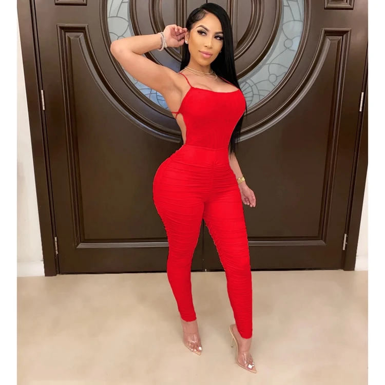 red bodycon romper