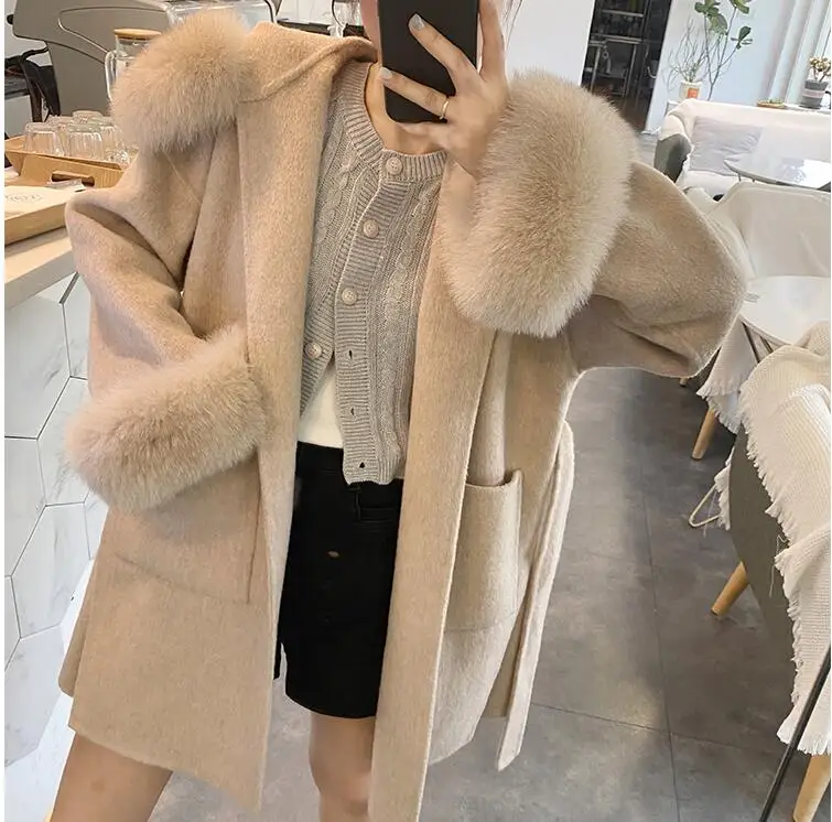 2020 Women Winter Natural Fox Fur Collar Double