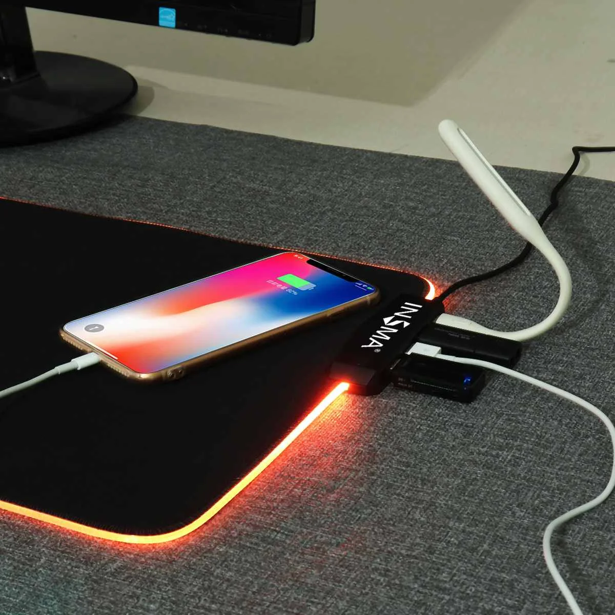 Игровой коврик для мыши RGB Светодиодный светящийся красочный 4 концентратора USB