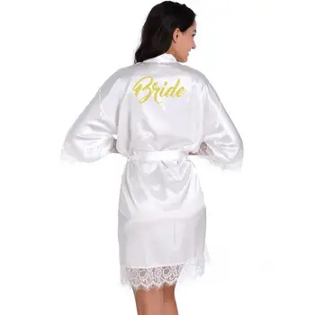 

White Bride Robes Silk Kimono Robes Bathrobe Nightgown Wedding Party Gifts For Bride And Bridesmaid With Lace