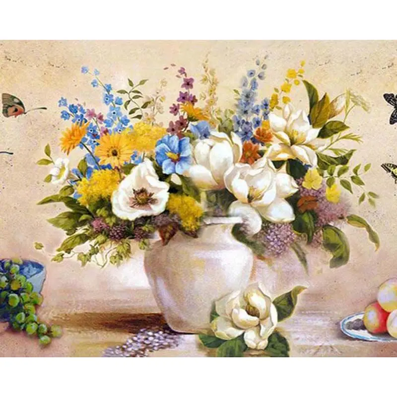 

RUOPOTY Painting By Numbers DIY Flower Vase butterfly Scenery Modern Wall Art Canvas Painting Beautiful Romantic Unique Gift