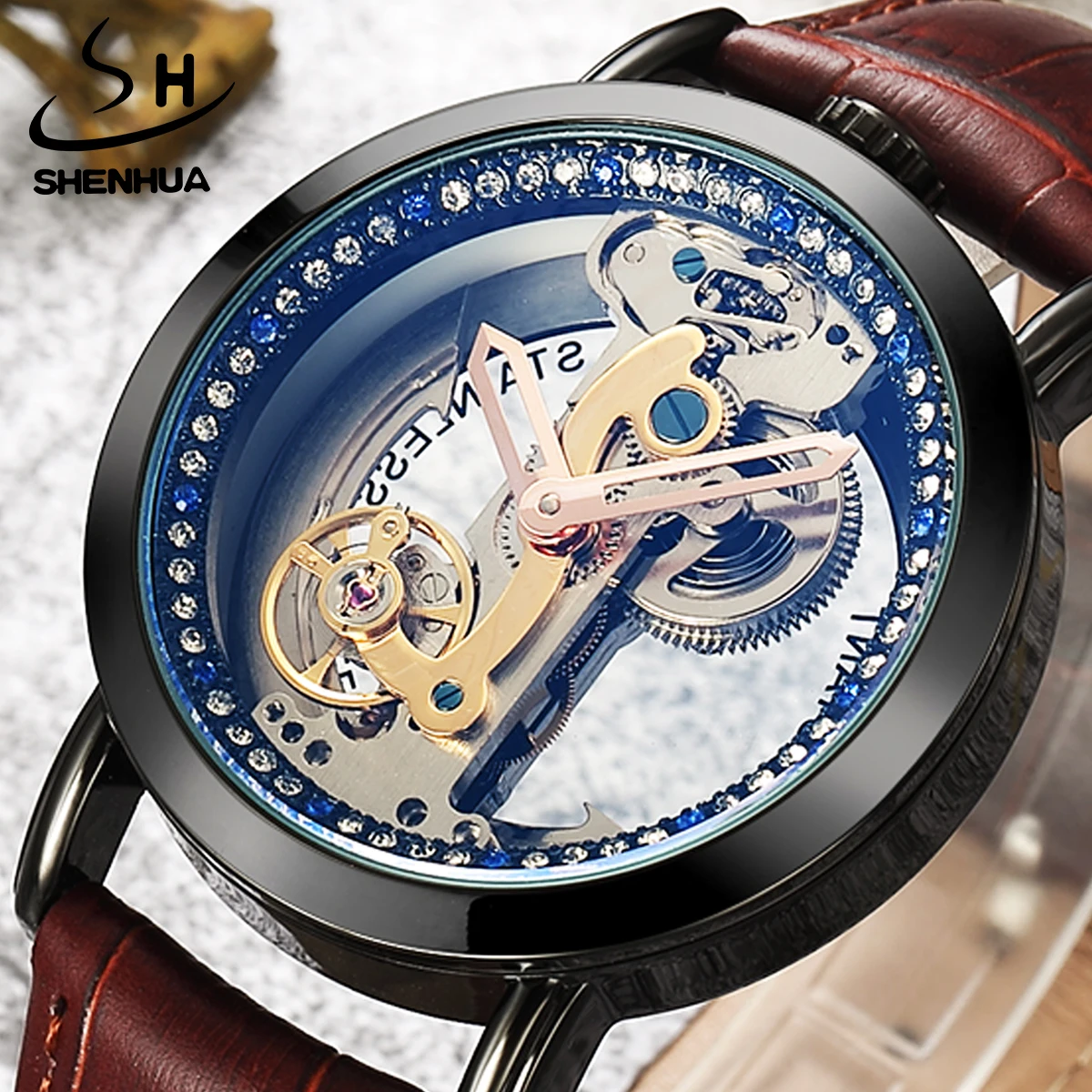 shenhua-reloj-mecanico-de-cuero-autentico-accesorio-de-pulsera-resistente-al-agua-con-cristal-azul-transparente-y-esqueleto-de-diamante-brillante-automatico