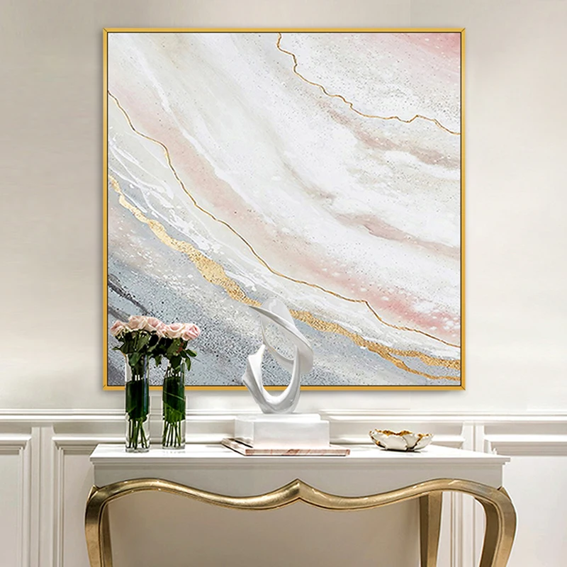 

Hand-painted oil painting modern minimalist new Chinese abstract marble pattern American single large living room decorative pai